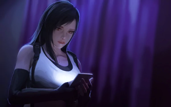 Tifa Lockhart from Final Fantasy VII Remake, depicted in high detail with a soft purple background in this 4K Ultra HD PC desktop wallpaper.