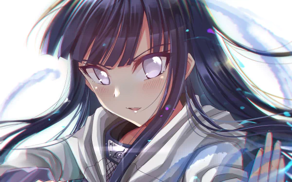 HD PC desktop wallpaper featuring Hinata Hyuga from the anime Naruto, showcasing her with flowing hair and expressive eyes in dynamic anime art style.