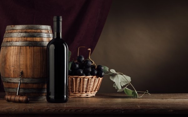 Food Still Life Wine Bottle Grapes Barrel HD Wallpaper | Background Image