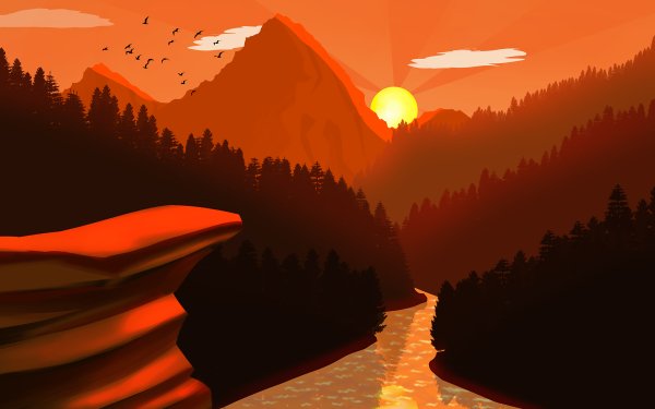 Artistic Sunrise Landscape Mountain River HD Wallpaper | Background Image