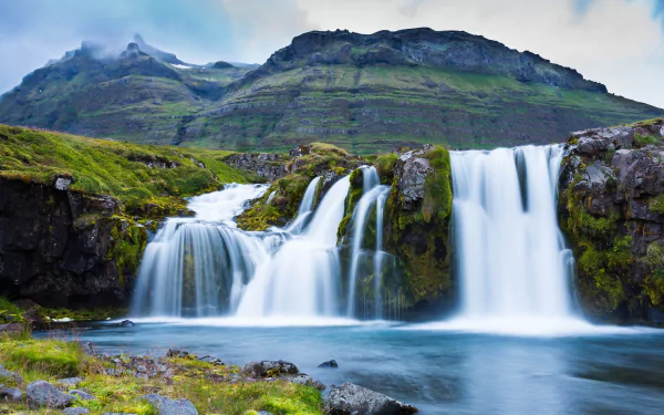 Kirkjufoss river Iceland mountain nature waterfall HD Desktop Wallpaper | Background Image
