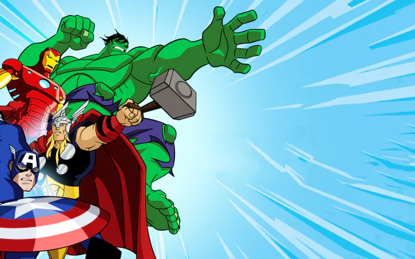 Tony Stark Captain America Iron Man Hulk Thor Avengers TV Show The Avengers: Earth's Mightiest Heroes HD Desktop Wallpaper | Background Image