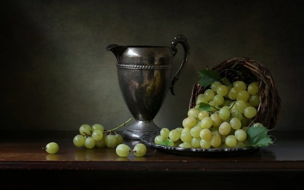 Food Grapes Fruits Jug Still Life Basket HD Wallpaper | Background Image