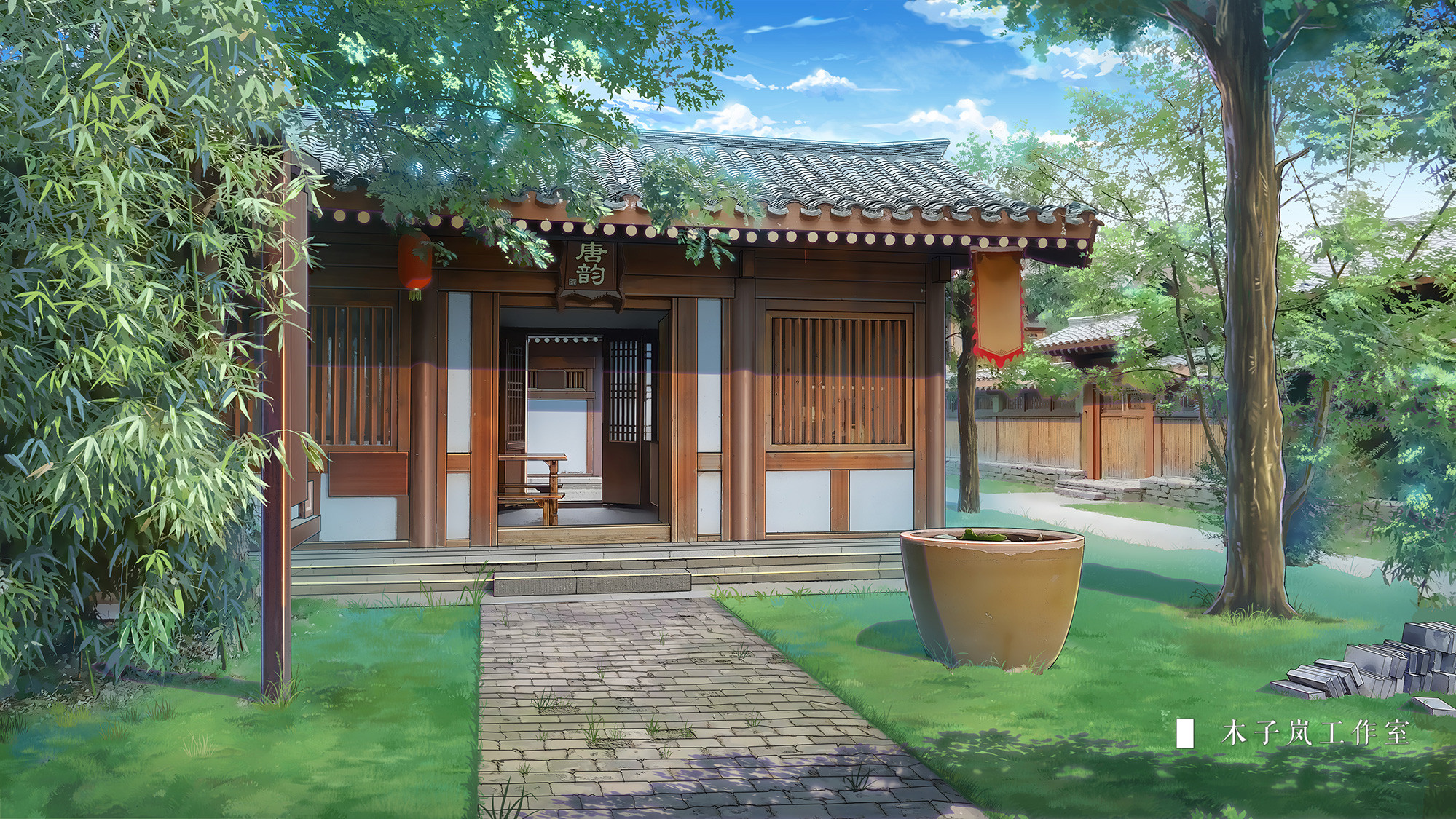 Wood House Pink Cherry Blossom Flowers Snow Mountain Anime Background HD Anime  Background Wallpapers  HD Wallpapers  ID 88062