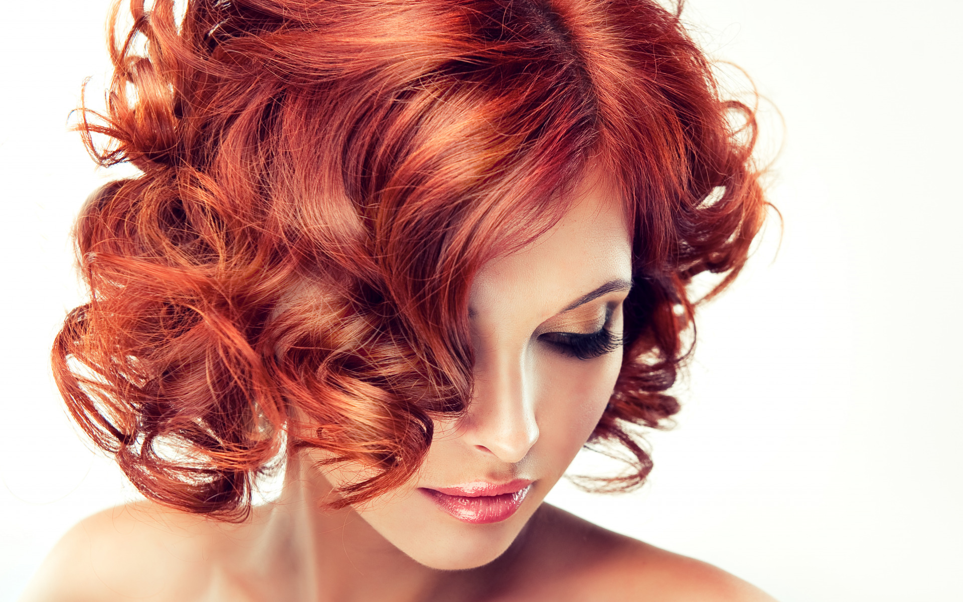 Download Curl Red Hair Makeup Model Woman Face HD Wallpaper