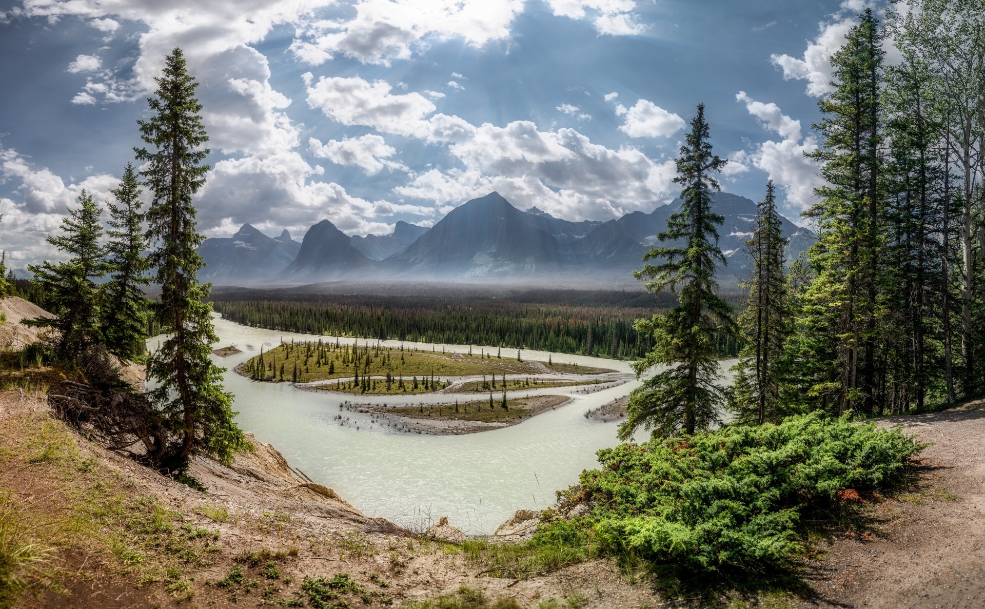 Download Canada River Mountain Cloud Nature Landscape 4k Ultra HD Wallpaper