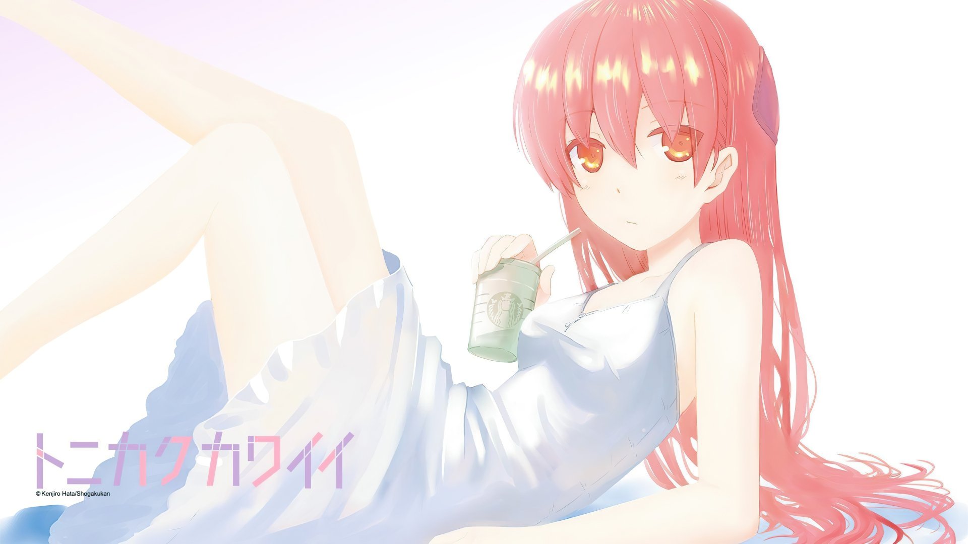 Tsukasa Yuzaki from TONIKAWA: Over the Moon For You, featured in an 8K Ultra HD anime desktop wallpaper with soft lighting and a relaxed pose.