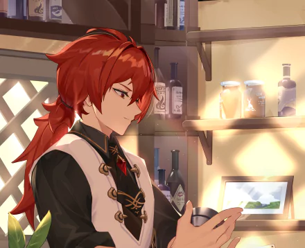 red hair Diluc (Genshin Impact) video game Genshin Impact HD Desktop Wallpaper | Background Image