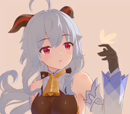 HD PC desktop wallpaper featuring Ganyu from the video game Genshin Impact, showcasing her distinctive blue attire and serene expression.