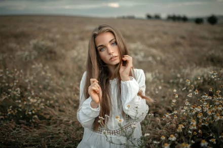 depth of field brunette long hair woman model HD Desktop Wallpaper | Background Image