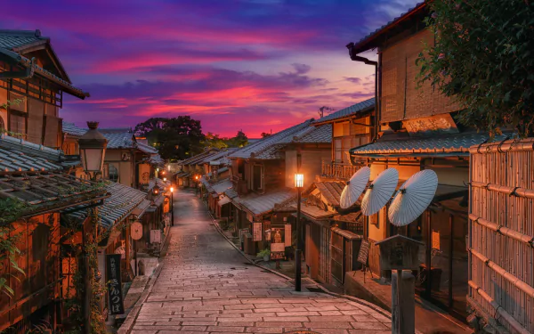 Japan evening house street city man made Kyoto Japan House HD Desktop Wallpaper | Background Image