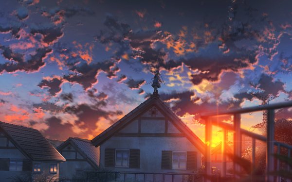 Anime Sunrise Sunset Sky HD Wallpaper | Background Image