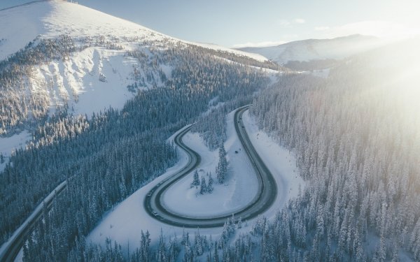 Photography Aerial Winter Road Forest Snow Mountain Spruce HD Wallpaper | Background Image