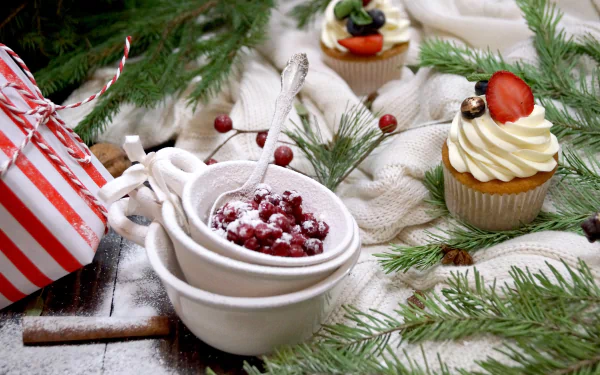 cranberry cupcake berry holiday Christmas HD Desktop Wallpaper | Background Image