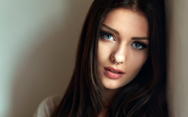 Women Model Veronika Ožanová Face Portrait Piercing Long Hair Blue Eyes HD Wallpaper | Background Image