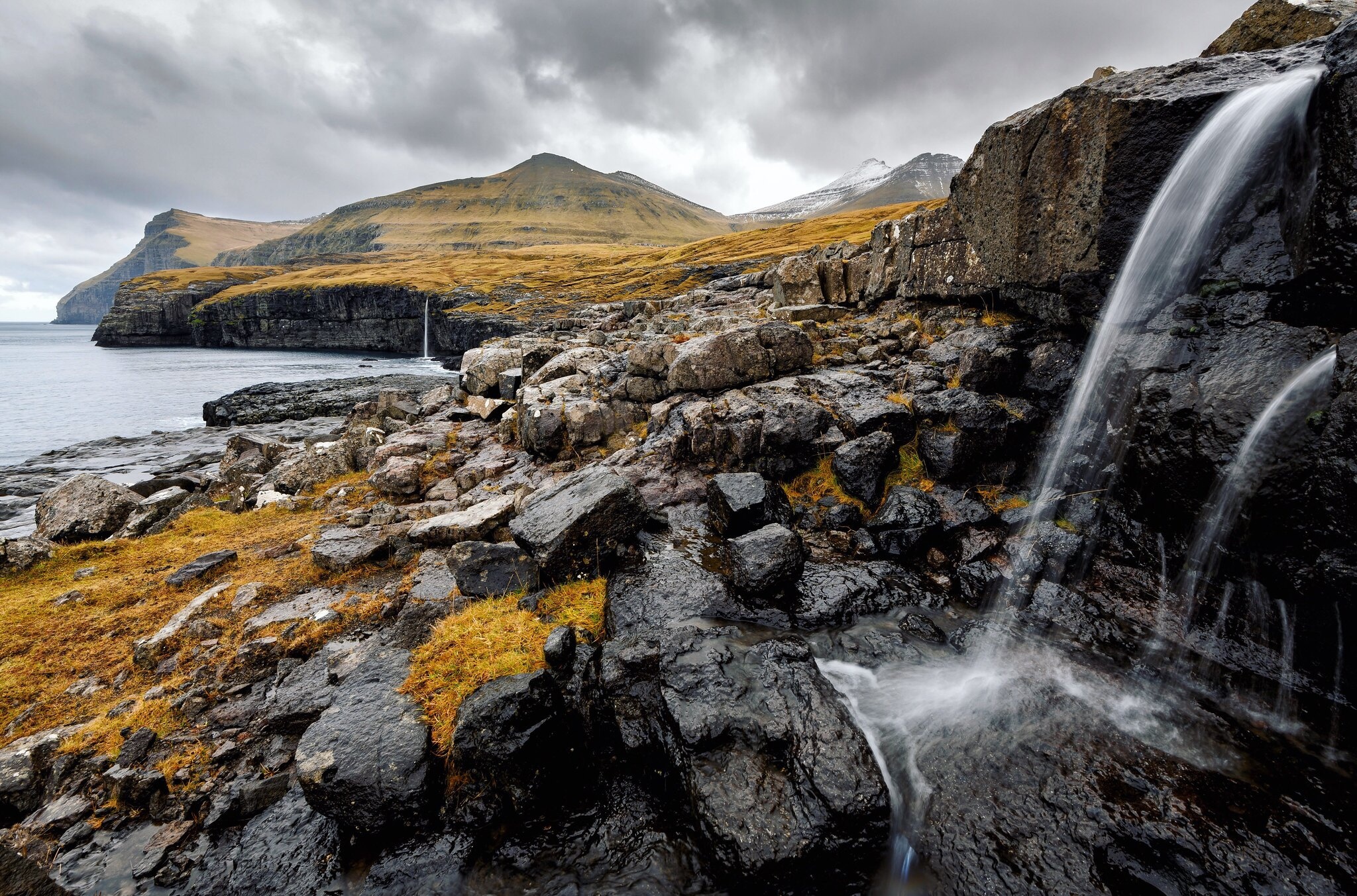 Download Nature Faroe Islands Waterfall Coast Coastline HD Wallpaper