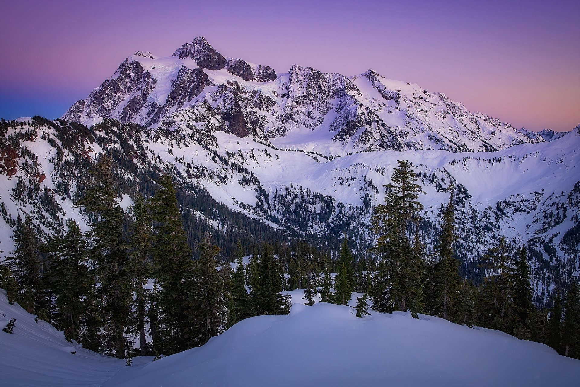 Download Sunset Snow Cascade Range National Park Mount Shuksan Nature Mountain Snowy Mountain HD Wallpaper