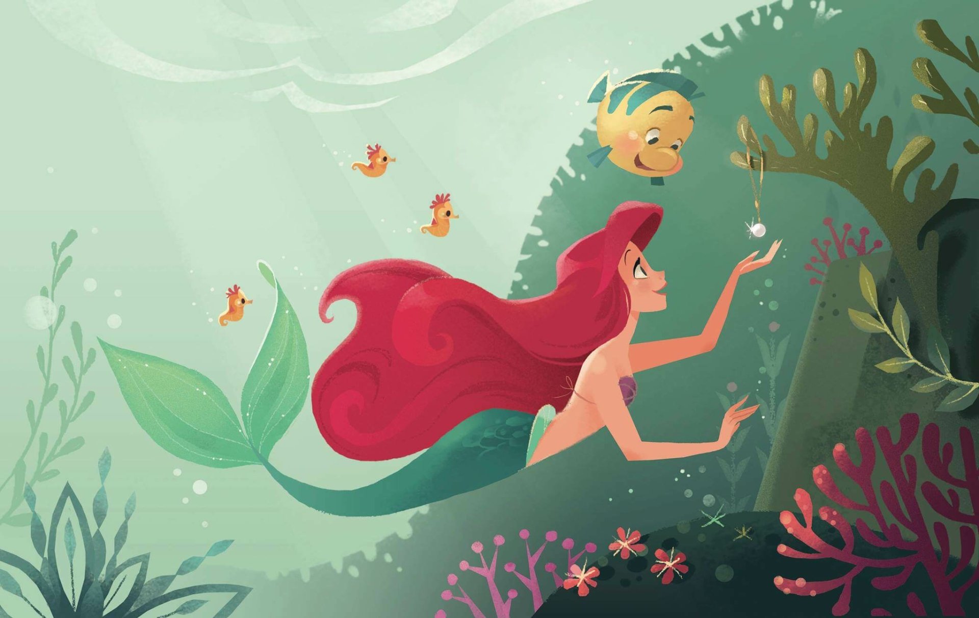Download Seahorse The Little Mermaid Red Hair Mermaid Flounder (The Little Mermaid) Ariel (The Little Mermaid) Movie The Little Mermaid (1989) HD Wallpaper