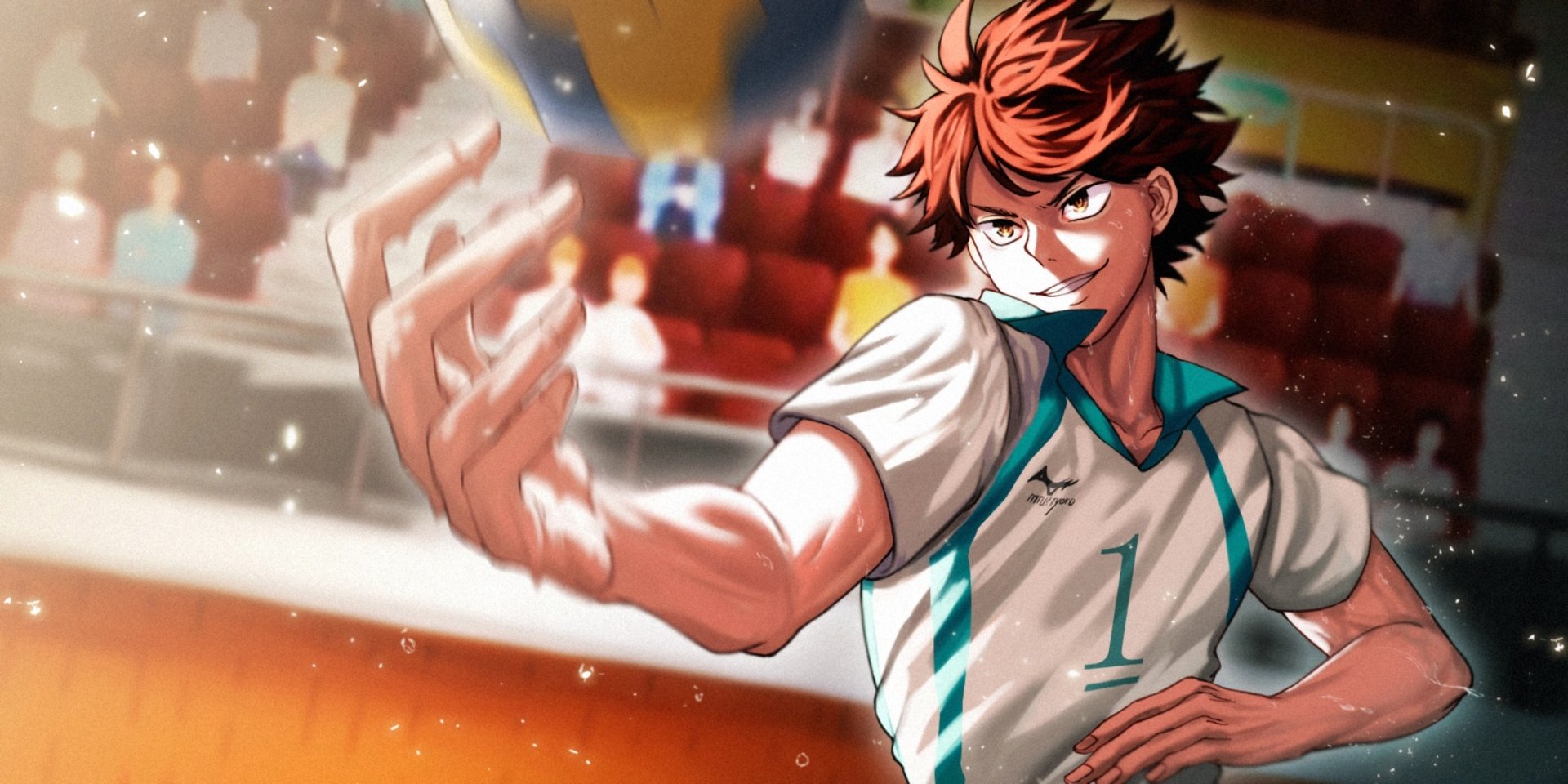 HD PC desktop wallpaper featuring Tōru Oikawa from the anime Haikyū!! in dynamic action on the volleyball court.