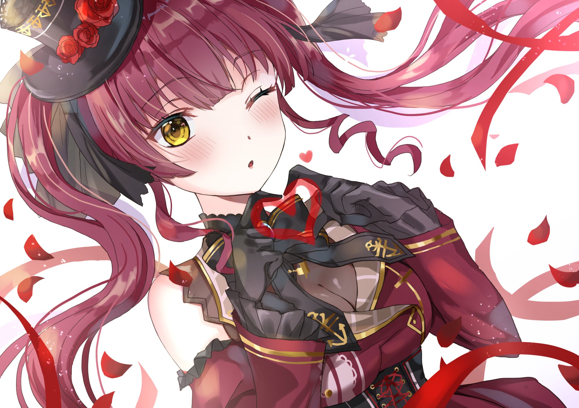 Download Yellow Eyes Wink Purple Hair Long Hair Houshou Marine Hololive Anime Virtual Youtuber HD Wallpaper by 黎明