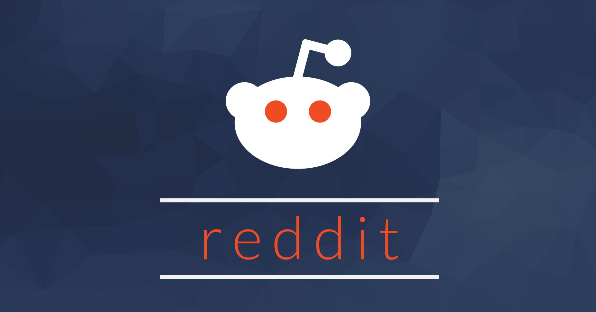 HD desktop wallpaper featuring the Reddit logo with a stylized alien mascot on a geometric blue background.