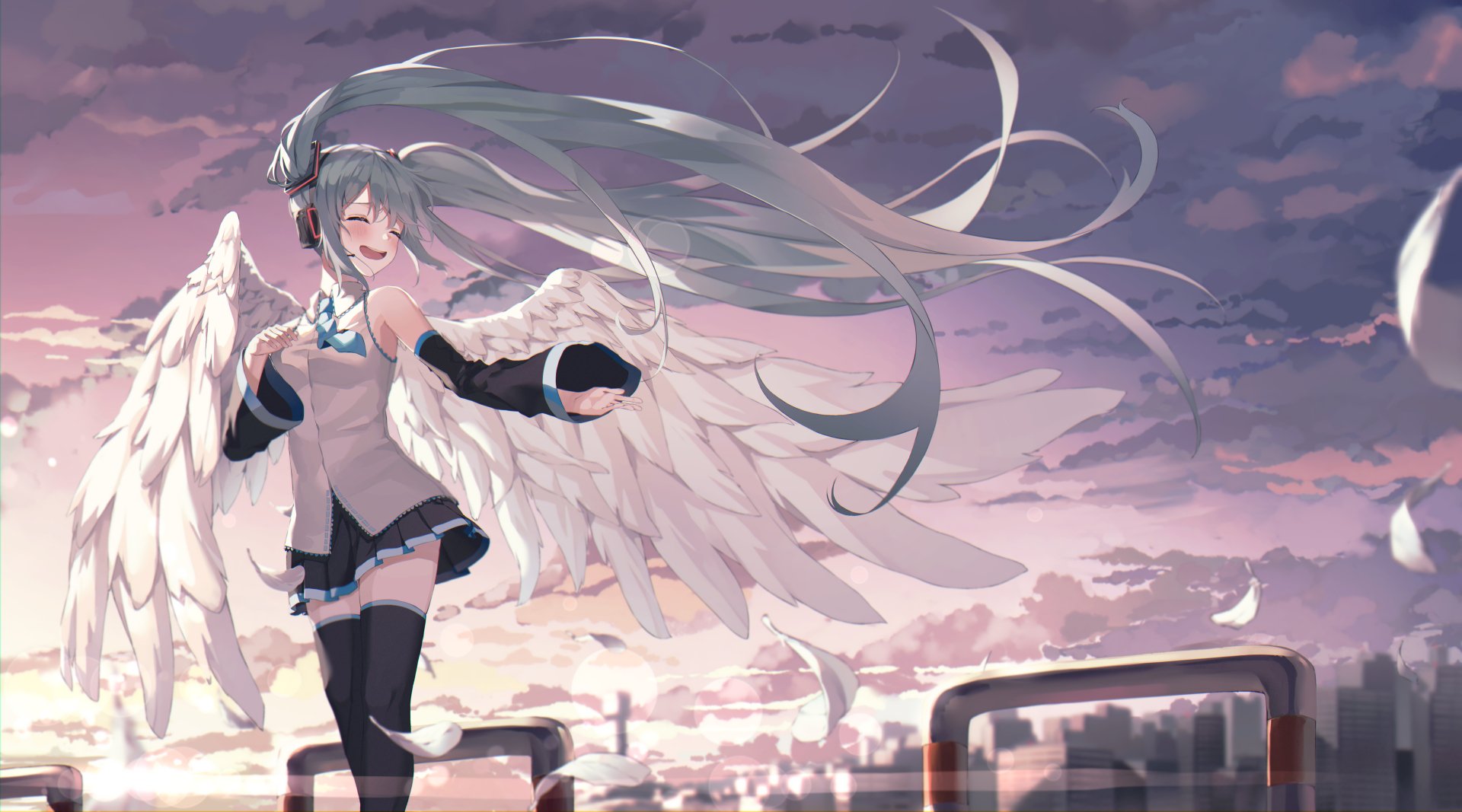 Download Wings Twintails Microphone Long Hair Aqua Hair Hatsune Miku ...