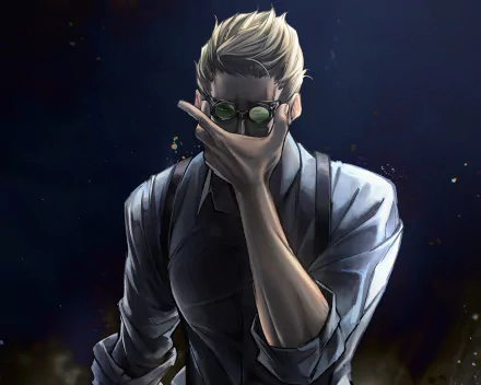 HD desktop wallpaper features Kento Nanami from the anime Jujutsu Kaisen, with a serious expression, blonde hair, and glasses. The dark background enhances Nanami's intense presence.