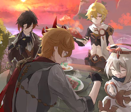 Tartaglia Childe (Genshin Impact) Zhongli (Genshin Impact) Paimon (Genshin Impact) Aether (Genshin Impact) video game Genshin Impact HD Desktop Wallpaper | Background Image