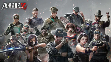 HD desktop wallpaper for Age of Z Origins featuring diverse characters equipped for battle.