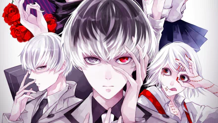 red eyes heterochromia white hair Juuzou Suzuya Kishou Arima Haise Sasaki Anime Tokyo Ghoul:re HD Desktop Wallpaper | Background Image