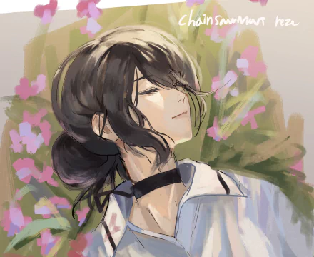 Illustration of Reze from Chainsaw Man in soft colors, featured as a 4K Ultra HD anime wallpaper and PC desktop background.