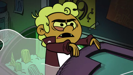 HD desktop wallpaper of Carlino Casagrande from The Loud House, with a concerned expression in a dimly lit room.