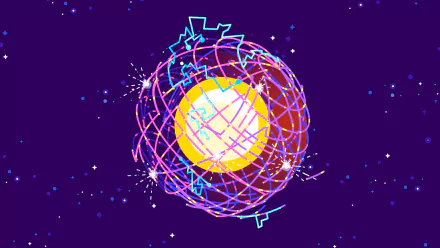 Conceptual illustration of a Dyson Sphere surrounding a star, set against a starry background, a vibrant HD desktop wallpaper theme.