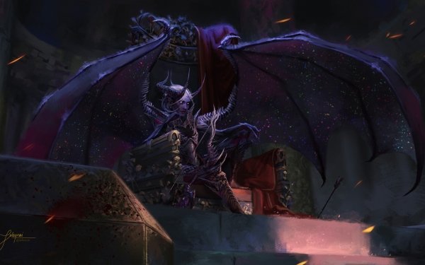Fantasy Demon Wings Throne Horns HD Wallpaper | Background Image