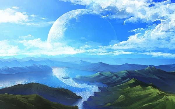 Anime Landscape Sky Cloud Mountain Lake HD Wallpaper | Background Image