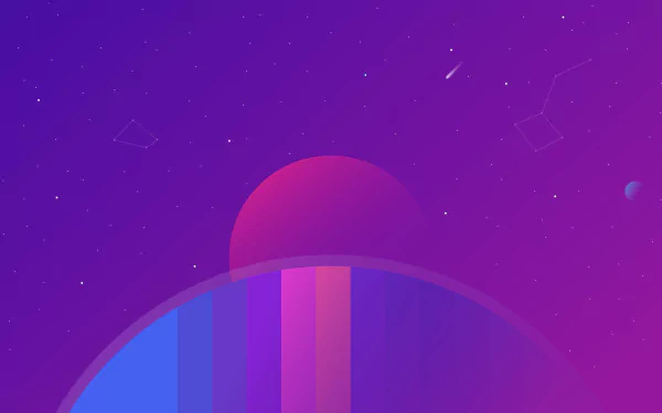 HD desktop wallpaper featuring a colorful fantasy scene with a large planet in the foreground, a starry sky, and celestial elements.