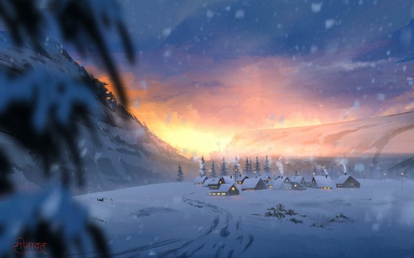 Artistic Winter Snow Sunset HD Wallpaper | Background Image