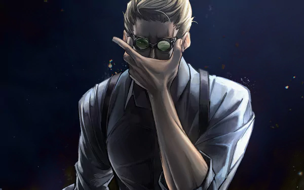 HD desktop wallpaper features Kento Nanami from the anime Jujutsu Kaisen, with a serious expression, blonde hair, and glasses. The dark background enhances Nanami's intense presence.