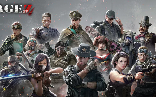 HD desktop wallpaper for Age of Z Origins featuring diverse characters equipped for battle.