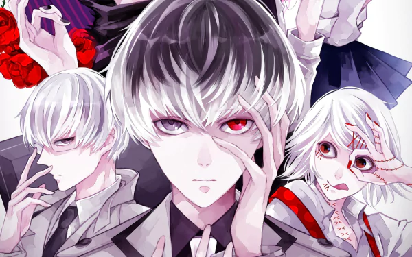 red eyes heterochromia white hair Juuzou Suzuya Kishou Arima Haise Sasaki Anime Tokyo Ghoul:re HD Desktop Wallpaper | Background Image