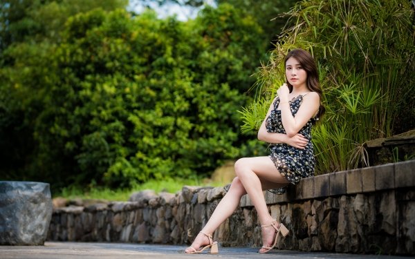 Women Asian Model Brunette Dress Depth Of Field High Heels HD Wallpaper | Background Image