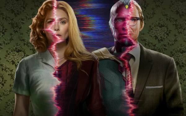 Wanda Maximoff Scarlet Witch Vision (Marvel Comics) Paul Bettany Elizabeth Olsen TV Show WandaVision HD Desktop Wallpaper | Background Image