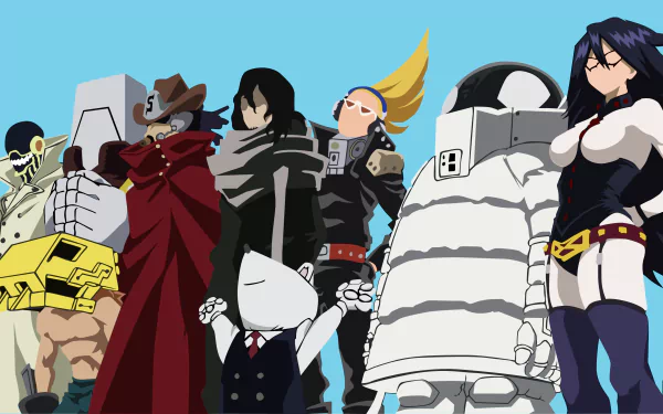 HD desktop wallpaper of My Hero Academia characters including Ectoplasm, against a blue sky background.