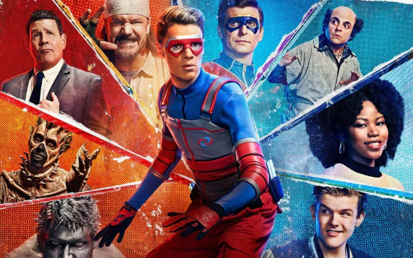 HD desktop wallpaper featuring the characters from the TV show Henry Danger in dynamic poses on a colorful background.