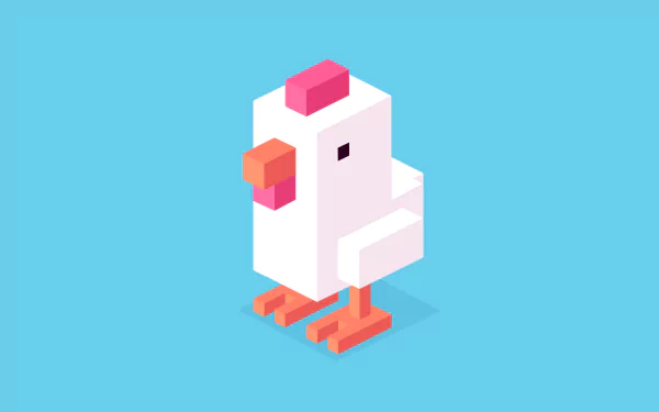 HD desktop wallpaper of a Crossy Road character, a pixelated white chicken, on a simple blue background.