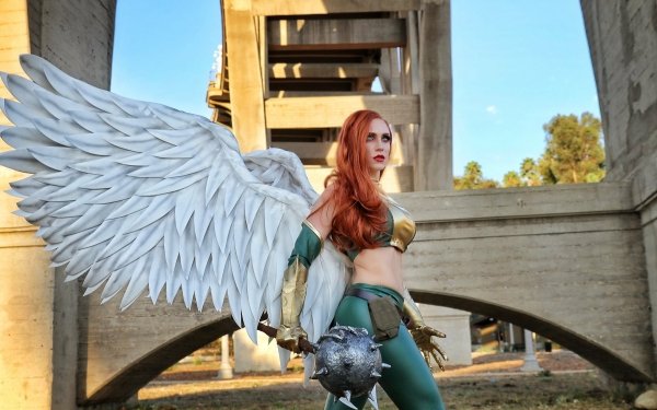 Women Cosplay Hawkgirl Shayera Hol Wings Red Hair Mace HD Wallpaper | Background Image