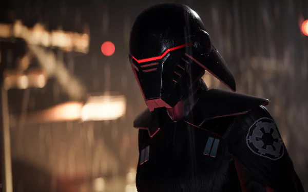 4K Ultra HD PC desktop wallpaper featuring a dark, armored character from the Star Wars video game Star Wars Jedi: Fallen Order in a dimly lit setting.