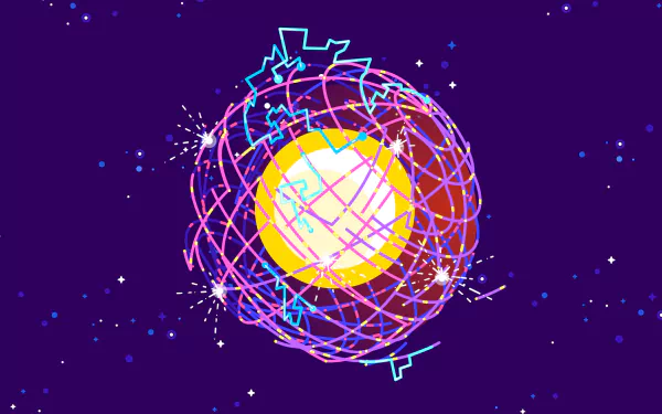 Conceptual illustration of a Dyson Sphere surrounding a star, set against a starry background, a vibrant HD desktop wallpaper theme.