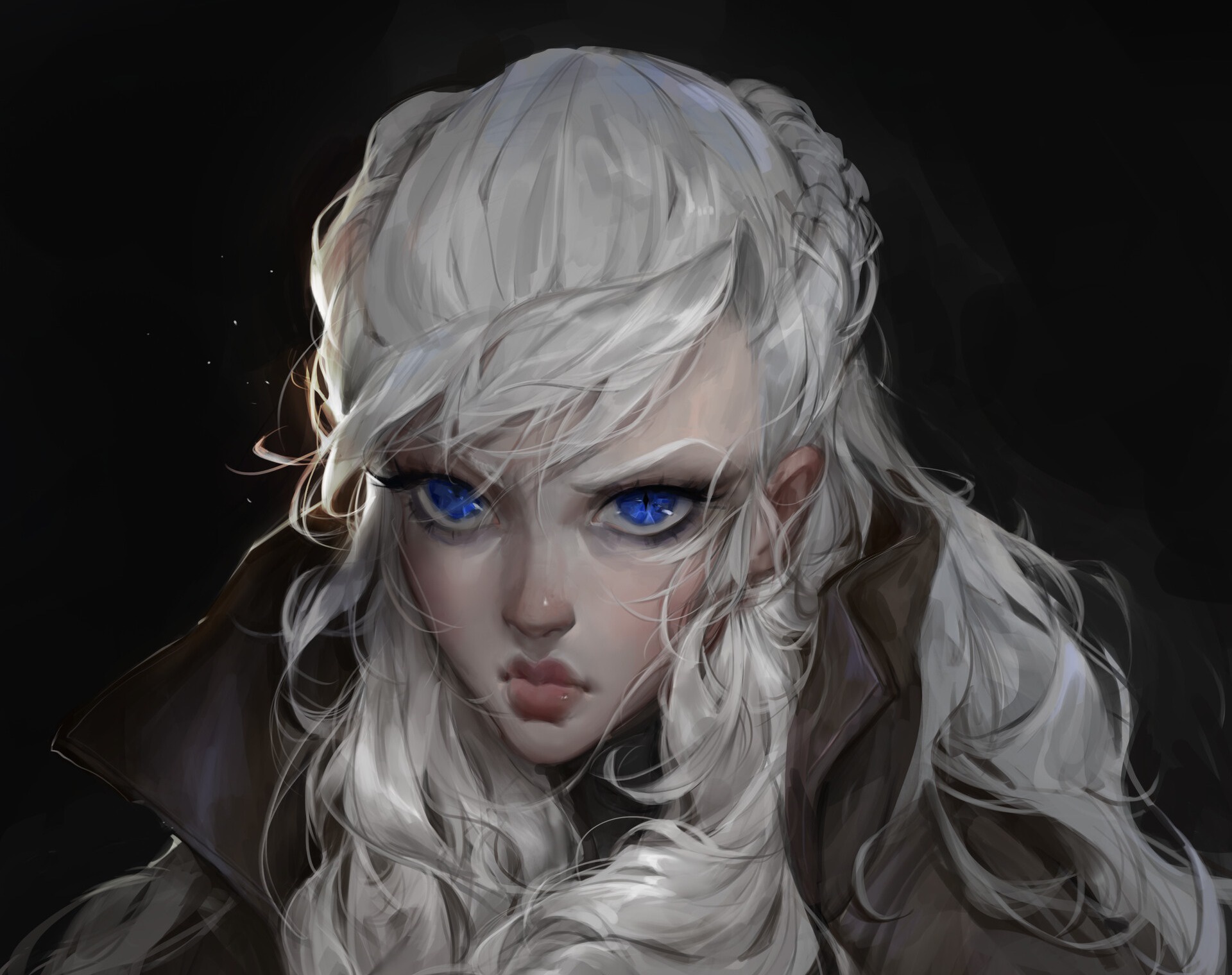 Download Blue Eyes White Hair Fantasy Woman Hd Wallpaper 9639