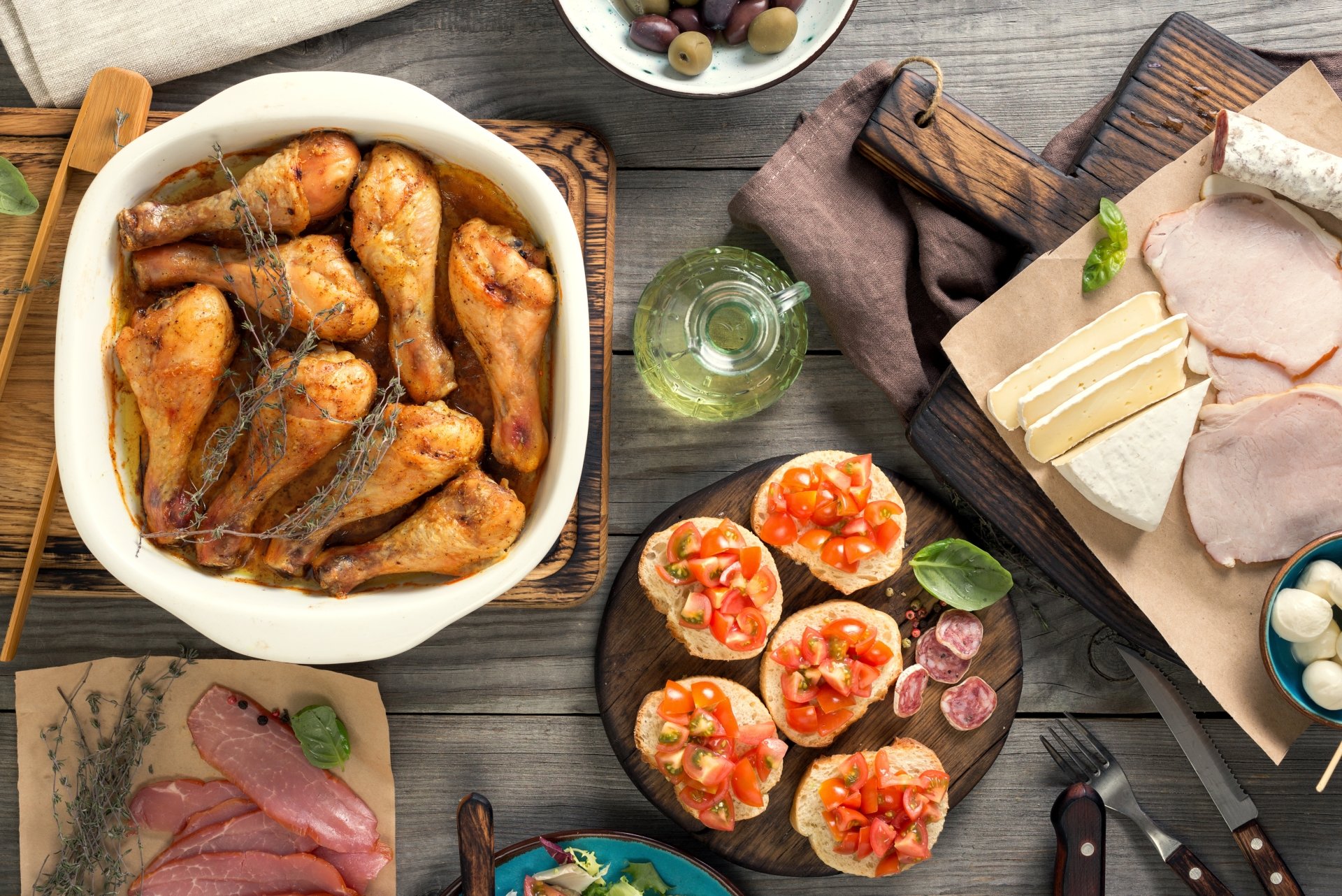 Download Cheese Toast Sauce Olive Meat Chicken Food Still Life 4k Ultra HD Wallpaper